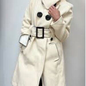 Soia and Kyo ivory wool coat with black trim